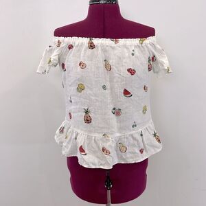 Zara Off Shoulder Linen Top Fruit Print S